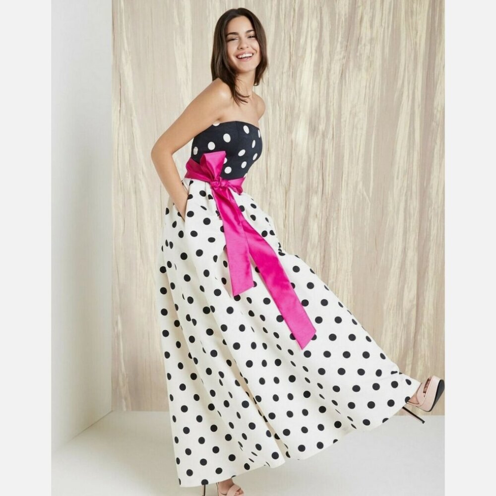 Eliza J Polka Dot Faille A-Line Gown